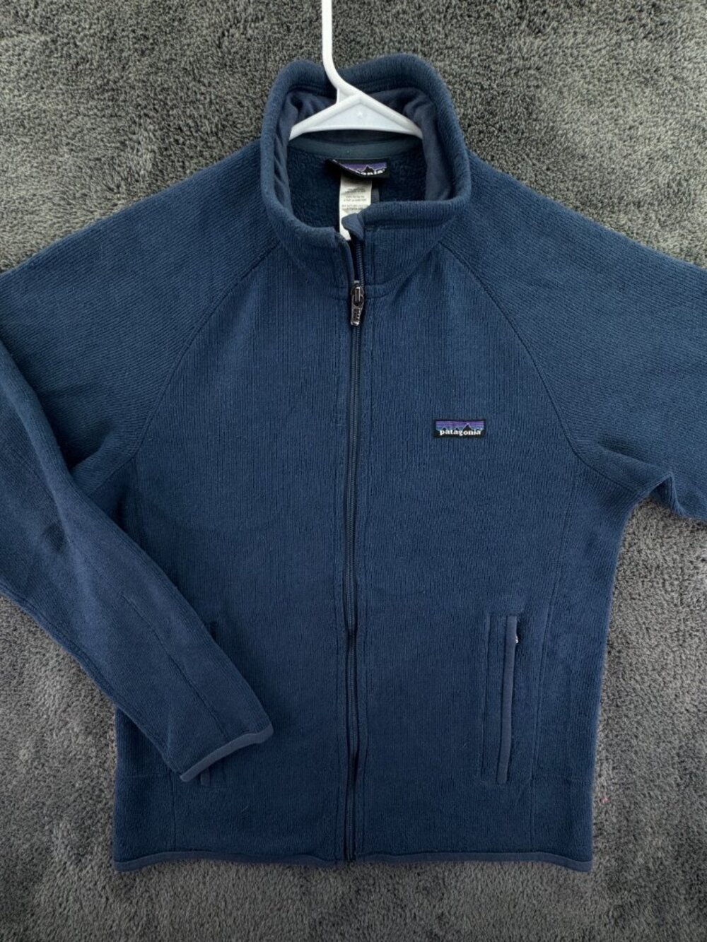 Patagonia Men Blue Fleece Jacket Small Full Zip Outdoors Zip Pockets, Logo Adult
